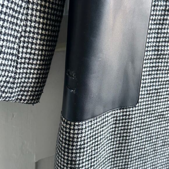 Calvin Klein Walker Coat Houndstooth Vegan Leather Pockets - Picture 8 of 11
